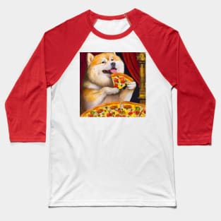 Chonky Shiba Inu Eating a Pizza Baseball T-Shirt